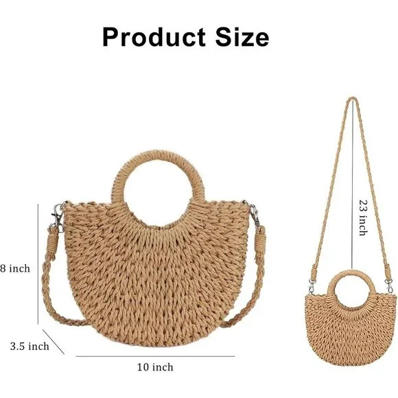 Womens Straw Beach Bag Woven Crossbody Tote Handbag Summer Purse - Picture 4 of 9